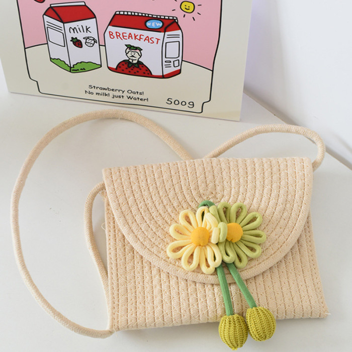 Cotton Rope Knitting Mobile Phone Bag Sunflower Decoration Small Bag