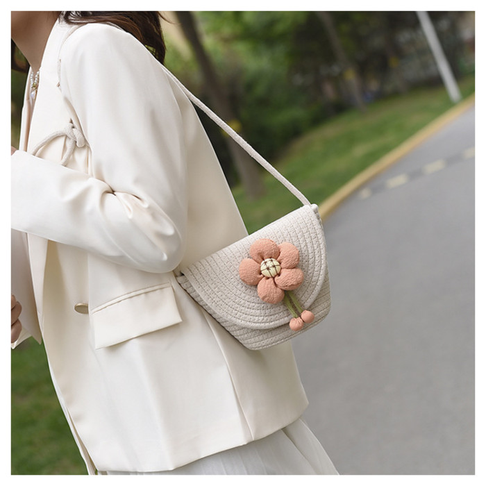 Cotton Rope Woven Bags Small Shoulder Bag for Phone Key Organized