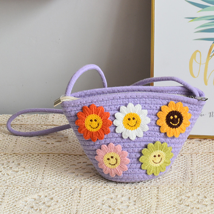 Cotton Rope Woven Mobile Phone Bag Simple Sunflower One-shoulder Woven Bag Crossbody Fashionable Women's Bag Mobile Phone Bag