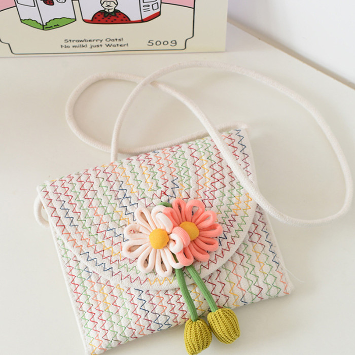 Cotton Rope Knitting Mobile Phone Bag Sunflower Decoration Small Bag