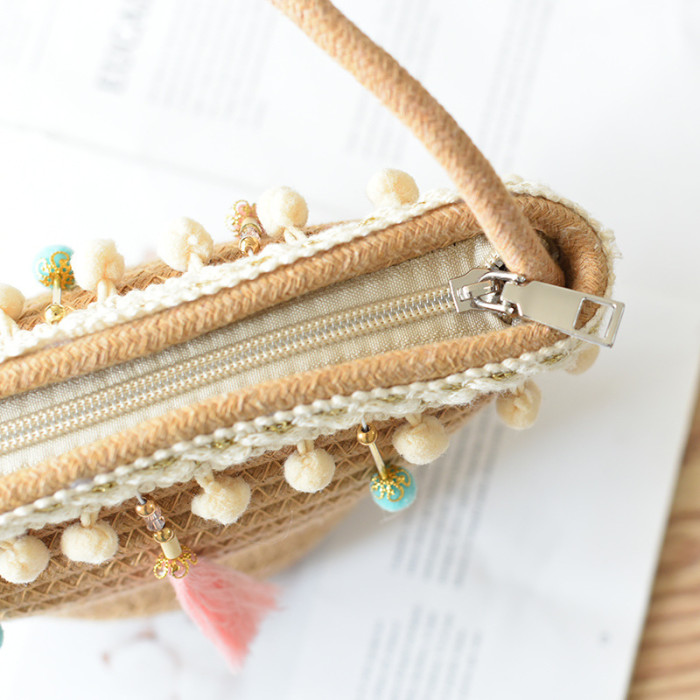 Cotton Rope Braided Crossbody Bag with Zippered Women's Bag