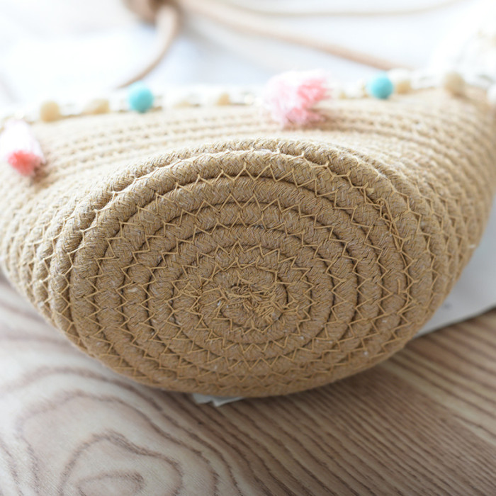 Cotton Rope Braided Crossbody Bag with Zippered Women's Bag