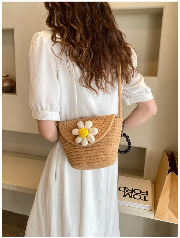 Cotton rope woven bags small shoulder bag for phone key organized