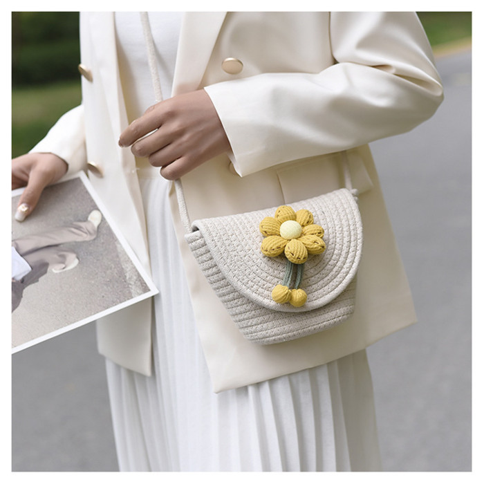 Cotton Rope Woven Bags Small Shoulder Bag for Phone Key Organized