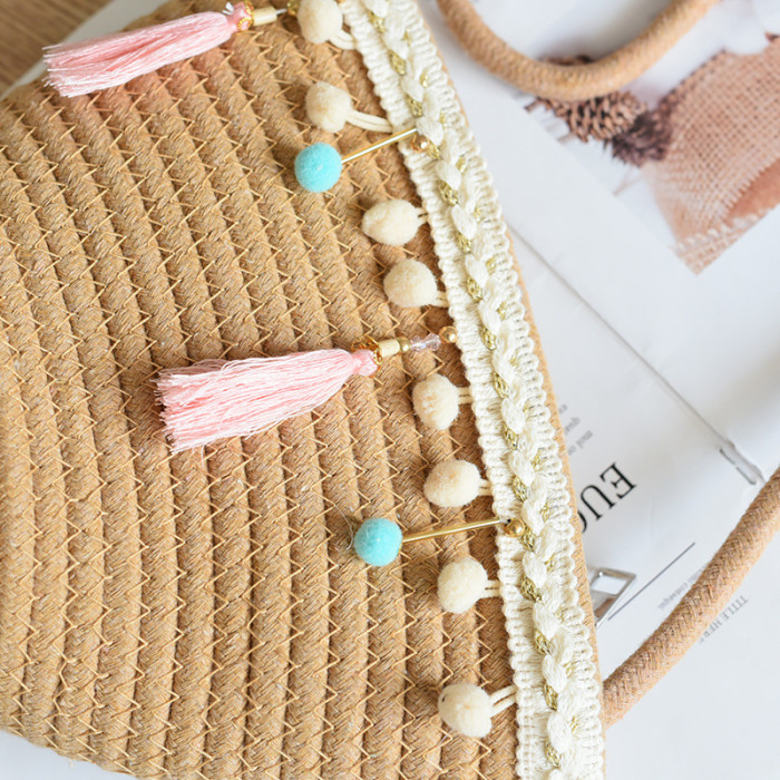 Cotton Rope Braided Crossbody Bag with Zippered Women's Bag