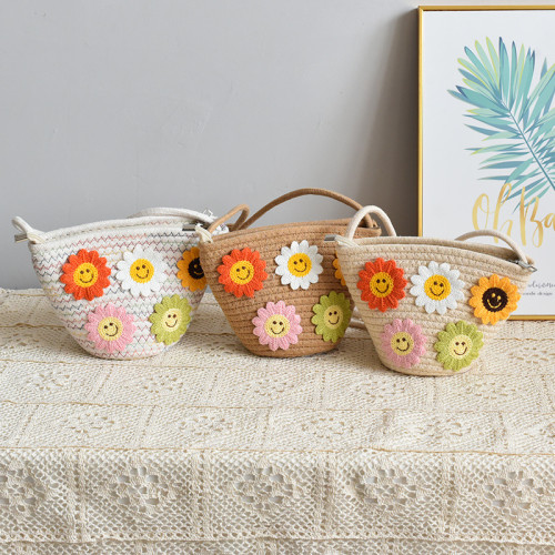 Cotton Rope Woven Mobile Phone Bag Simple Sunflower One-shoulder Woven Bag Crossbody Fashionable Women's Bag Mobile Phone Bag