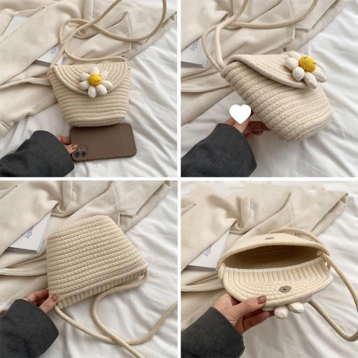 Cotton rope woven bags small shoulder bag for phone key organized