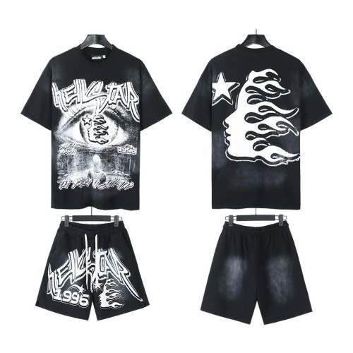 SMCL-067 High Quality Hellstar Retro 250g Cotton Shirt + 380g Shorts Set