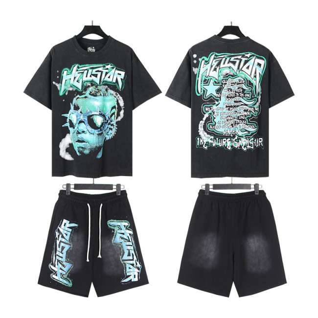 SMCL-083 High Quality Hellstar Retro 250g Cotton Shirt + 380g Shorts Set