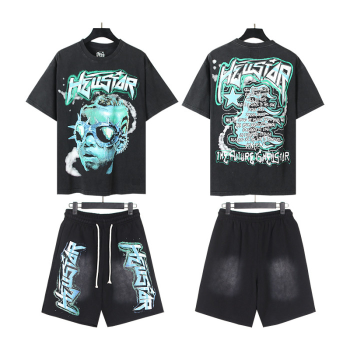 SMCL-083 High Quality Hellstar Retro 250g Cotton Shirt + 380g Shorts Set