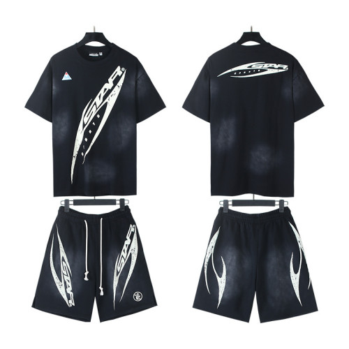 SMCL-040 High Quality Hellstar Retro 250g Cotton Shirt + 380g Shorts Set