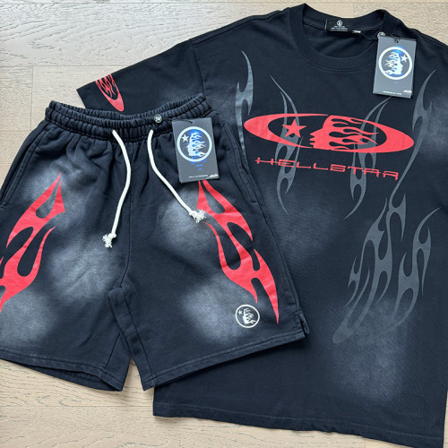 SMCL-049 High Quality Hellstar Retro 250g Cotton Shirt + 380g Shorts Set