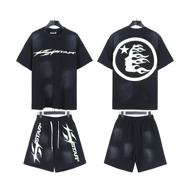 SMCL-084 High Quality Hellstar Retro 250g Cotton Shirt + 380g Shorts Set