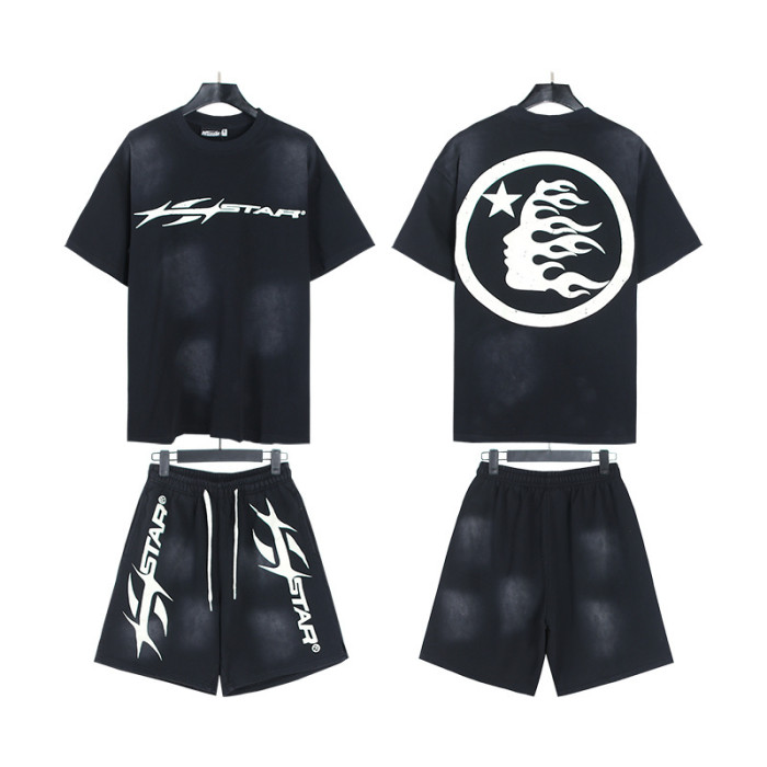SMCL-084 High Quality Hellstar Retro 250g Cotton Shirt + 380g Shorts Set