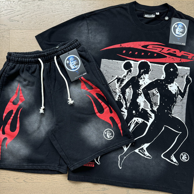 SMCL-039 High Quality Hellstar Retro 250g Cotton Shirt + 380g Shorts Set