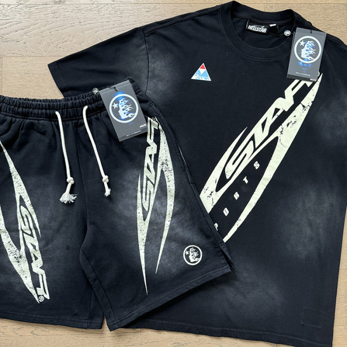 SMCL-040 High Quality Hellstar Retro 250g Cotton Shirt + 380g Shorts Set
