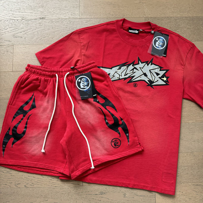 SMCL-115 High Quality Hellstar Retro 250g Cotton Shirt + 380g Shorts Set