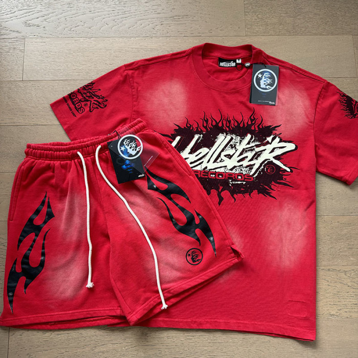 SMCL-115 High Quality Hellstar Retro 250g Cotton Shirt + 380g Shorts Set