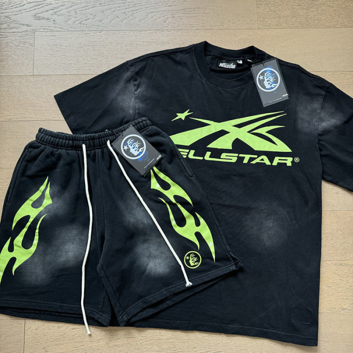 SMCL-115 High Quality Hellstar Retro 250g Cotton Shirt + 380g Shorts Set