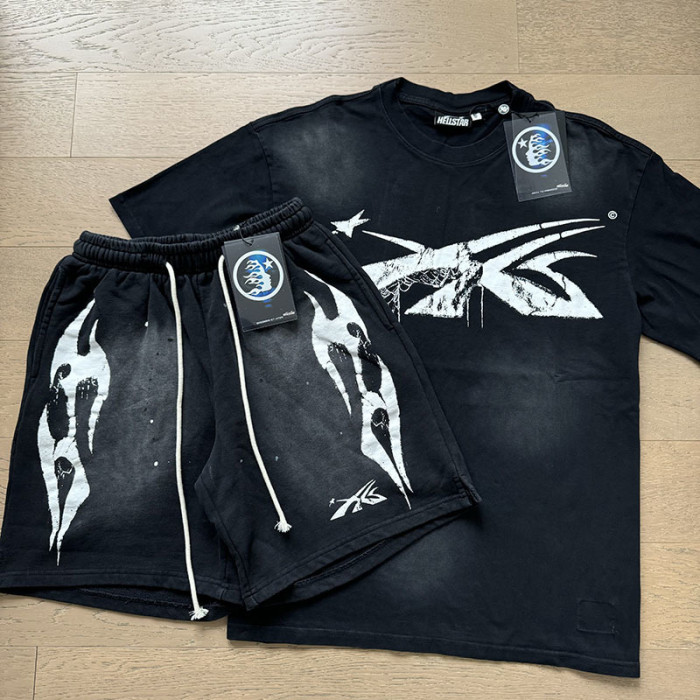 SMCL-102 High Quality Hellstar Retro 250g Cotton Shirt + 380g Shorts Set