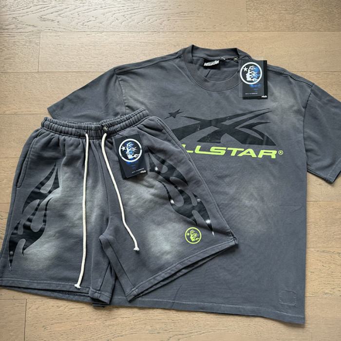 SMCL-115 High Quality Hellstar Retro 250g Cotton Shirt + 380g Shorts Set