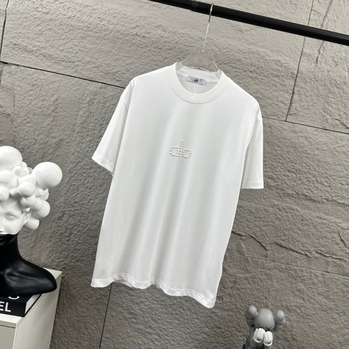 SMCL-865 Top Quality Alo Yoga 280g Cotton 3D Pearl Rhinestones LOGO T-shirt