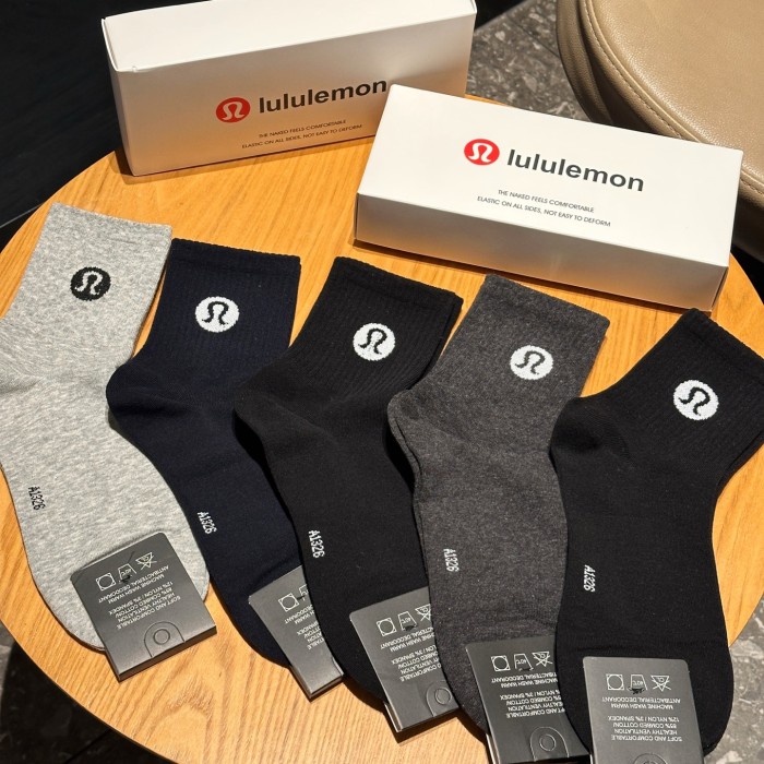 SMCL-835 Top Quality Lululemon 5 Packing 1 Box Men's Mid-calf Socks With Box Package