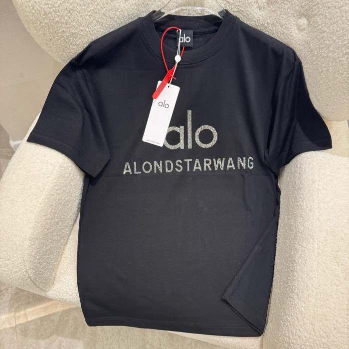 SMCL-3859 High Quality Alo Yoga 260g Cotton 3D Hot Drill LOGO T-shirt