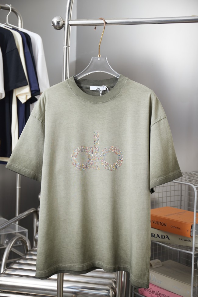 SMCL-857 Top Quality Alo Yoga 320g Cotton Hot Drill LOGO T-shirt