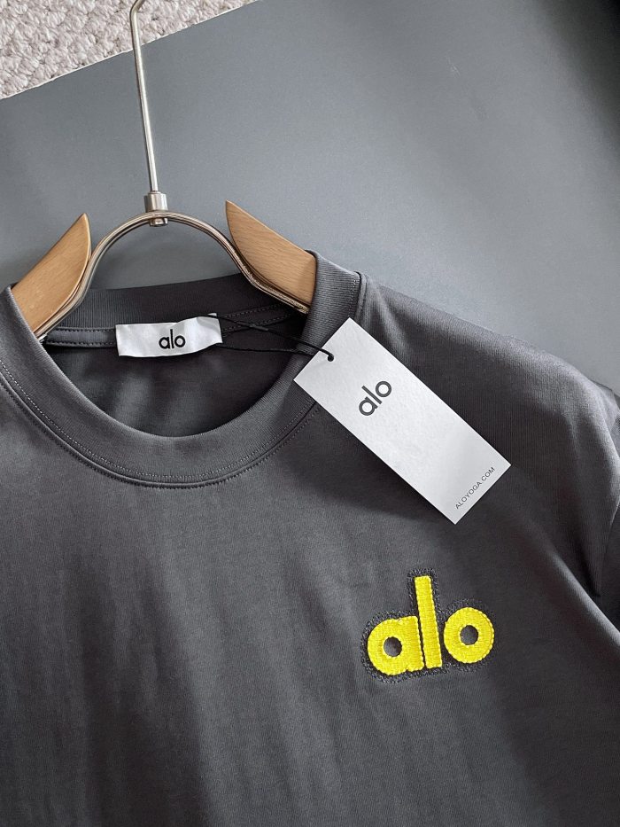 SMCL-856 Top Quality Alo Yoga 280g Cotton Openwork Embroidery 3D LOGO T-shirt