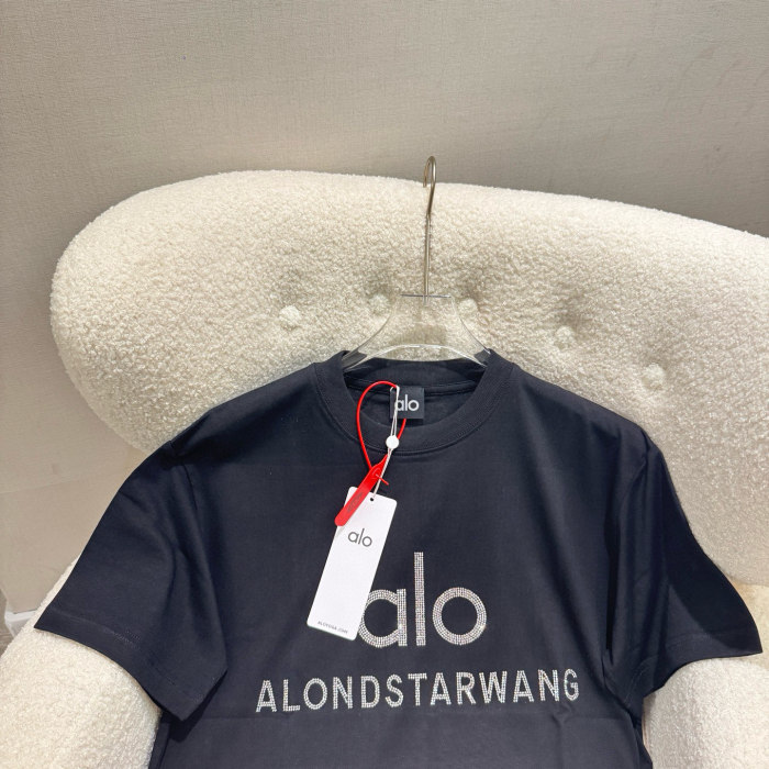 SMCL-3859 High Quality Alo Yoga 260g Cotton 3D Hot Drill LOGO T-shirt
