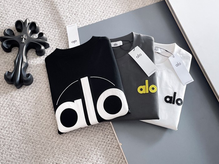 SMCL-856 Top Quality Alo Yoga 280g Cotton Openwork Embroidery 3D LOGO T-shirt