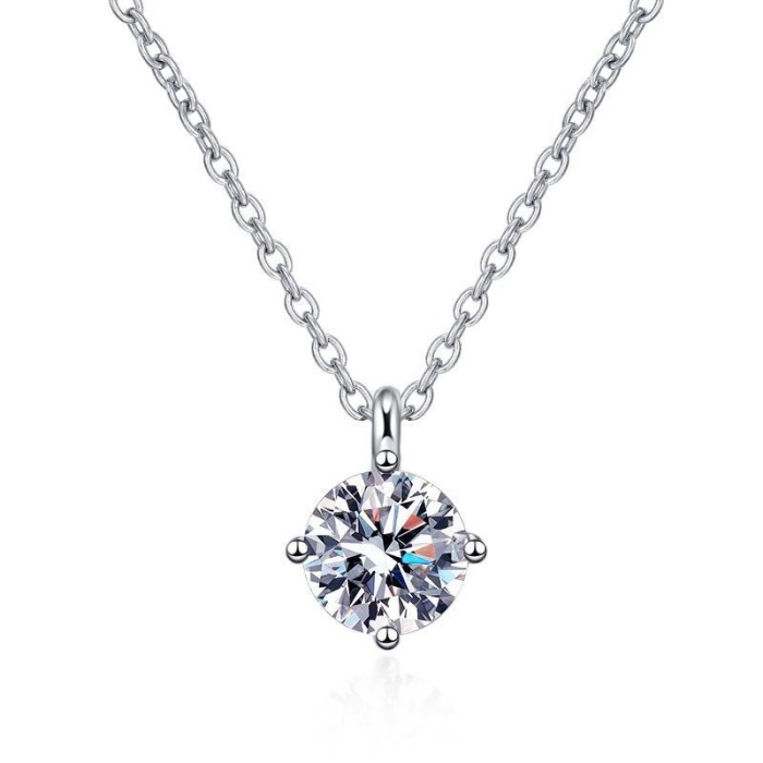 Women's Moissanite Pendant  D Color Diamond-Set Classic Four-Claw S925 Sterling Silver Necklace