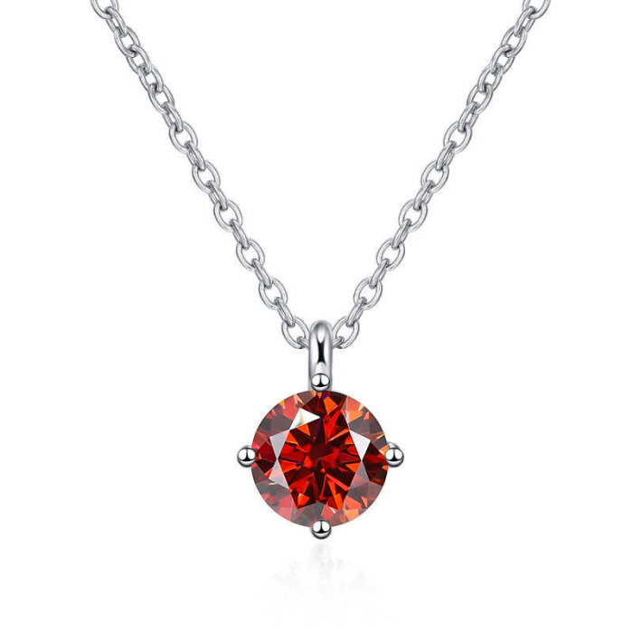 Women's Moissanite Pendant  D Color Diamond-Set Classic Four-Claw S925 Sterling Silver Necklace