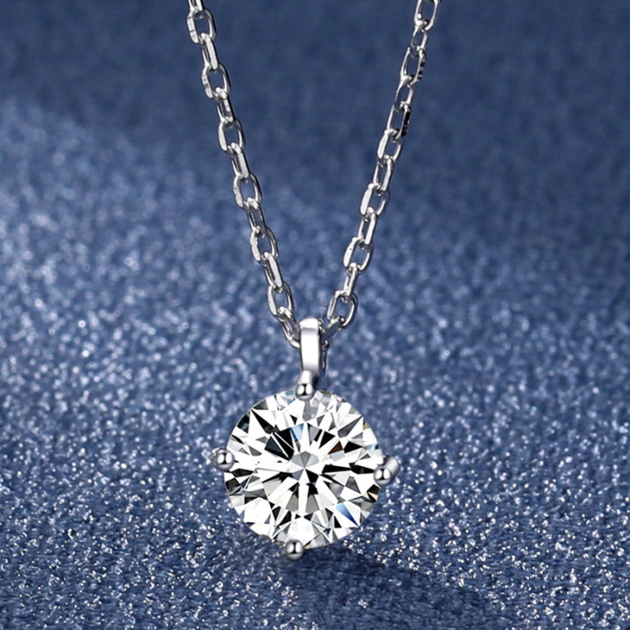 Women's Moissanite Pendant  D Color Diamond-Set Classic Four-Claw S925 Sterling Silver Necklace