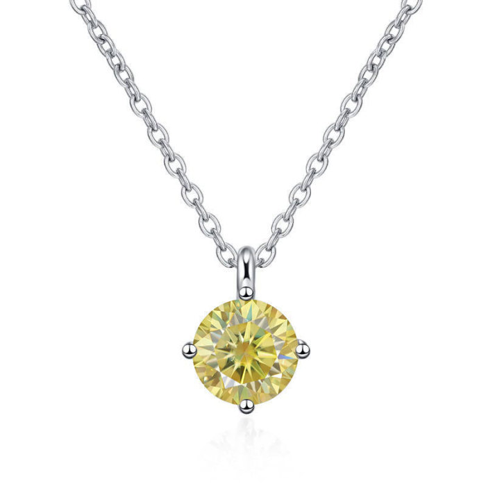 Women's Moissanite Pendant  D Color Diamond-Set Classic Four-Claw S925 Sterling Silver Necklace