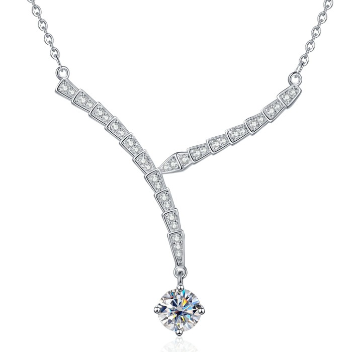 S925 Sterling Silver Moissanite V-Shaped Necklace for Women, Versatile, High-End, INS Style, Snake Pendant, Clavicle Chain, Simple Design.