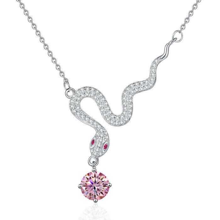 S925 Sterling Silver Moissanite Snake Necklace: Fashionable, Versatile, Creative Design, Unique Clavicle Chain