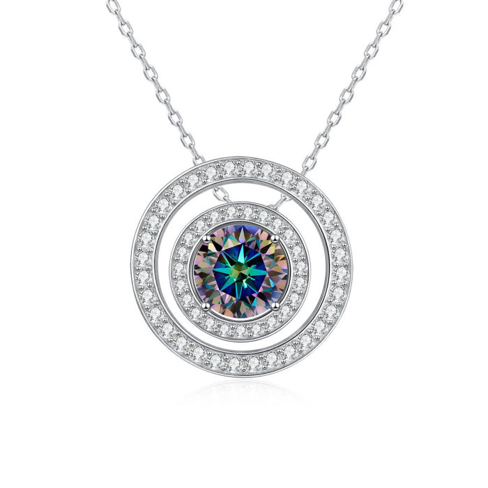 S925 Sterling Silver Necklace for Women, Double Circle Round Moissanite Clavicle Chain, Fashionable Valentine's Day Gift