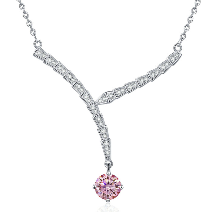 S925 Sterling Silver Moissanite V-Shaped Necklace for Women, Versatile, High-End, INS Style, Snake Pendant, Clavicle Chain, Simple Design.