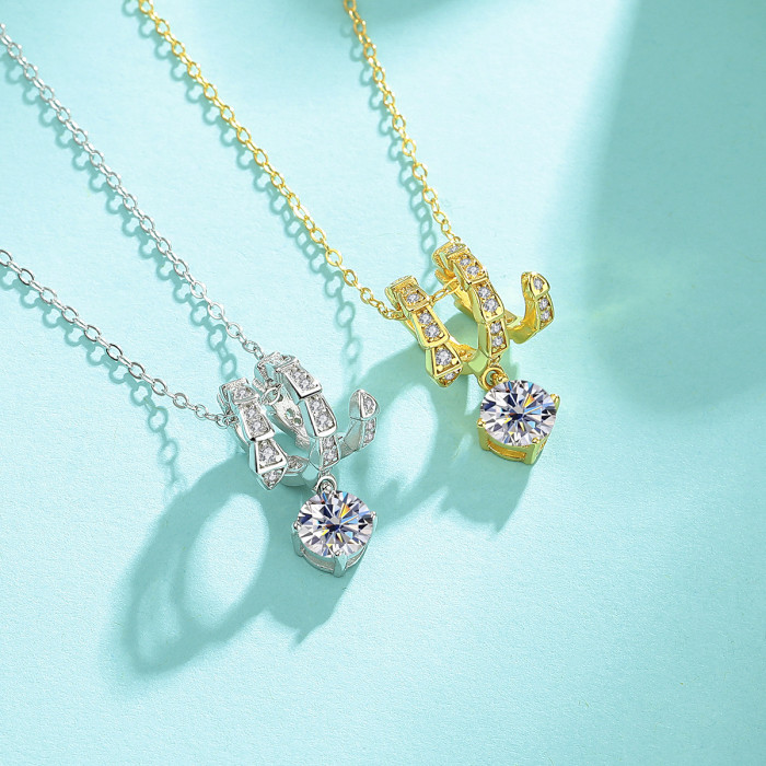 S925 Sterling Silver Snake Necklace with Full Diamond Design, Three-Circle Snake Shape with Diamonds at the Head and End. Fashionable and Cool Style Necklace.