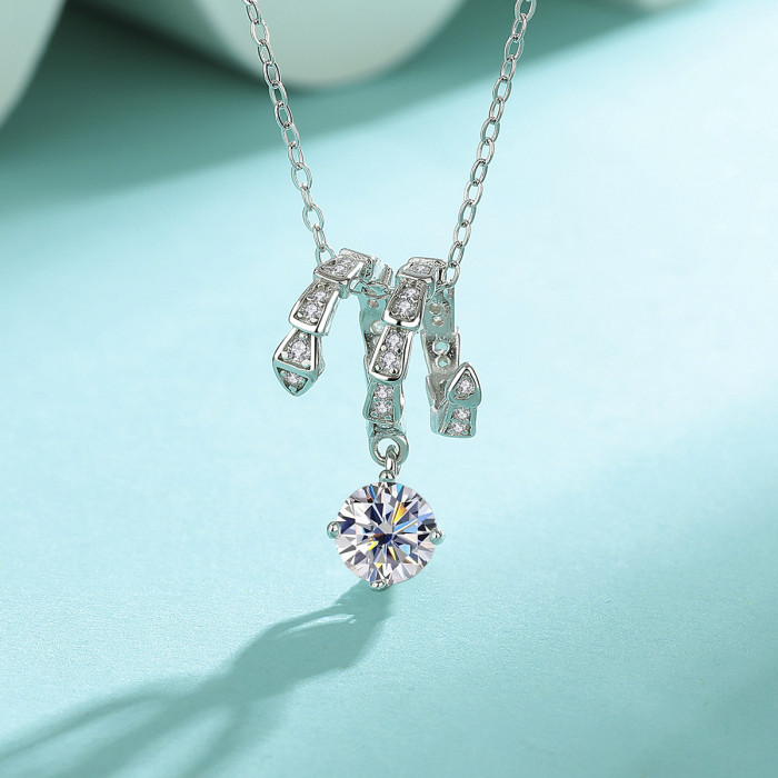 S925 Sterling Silver Snake Necklace with Full Diamond Design, Three-Circle Snake Shape with Diamonds at the Head and End. Fashionable and Cool Style Necklace.
