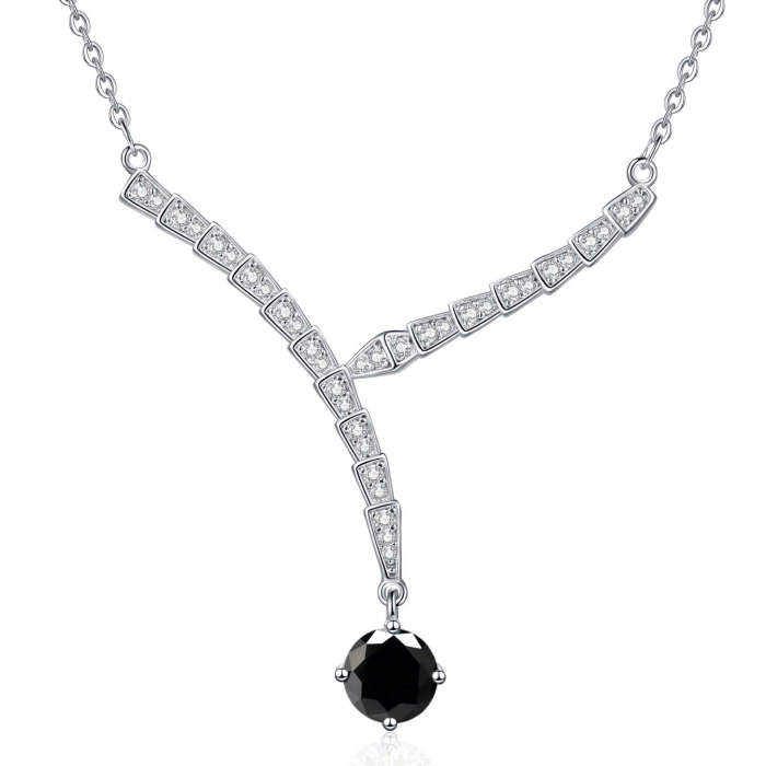 S925 Sterling Silver Moissanite V-Shaped Necklace for Women, Versatile, High-End, INS Style, Snake Pendant, Clavicle Chain, Simple Design.