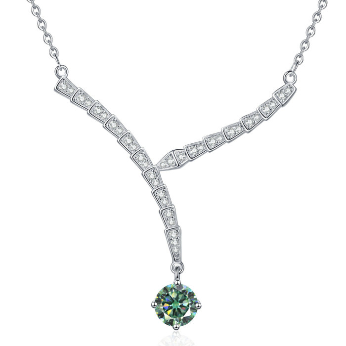 S925 Sterling Silver Moissanite V-Shaped Necklace for Women, Versatile, High-End, INS Style, Snake Pendant, Clavicle Chain, Simple Design.