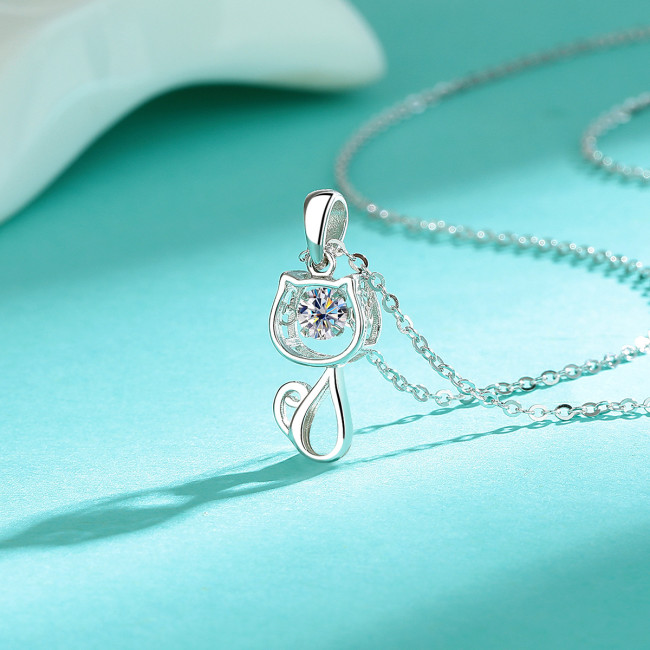 S925 Sterling Silver Moissanite Cute Cat Necklace for Women - Adorable, Stylish, and Versatile Pendant