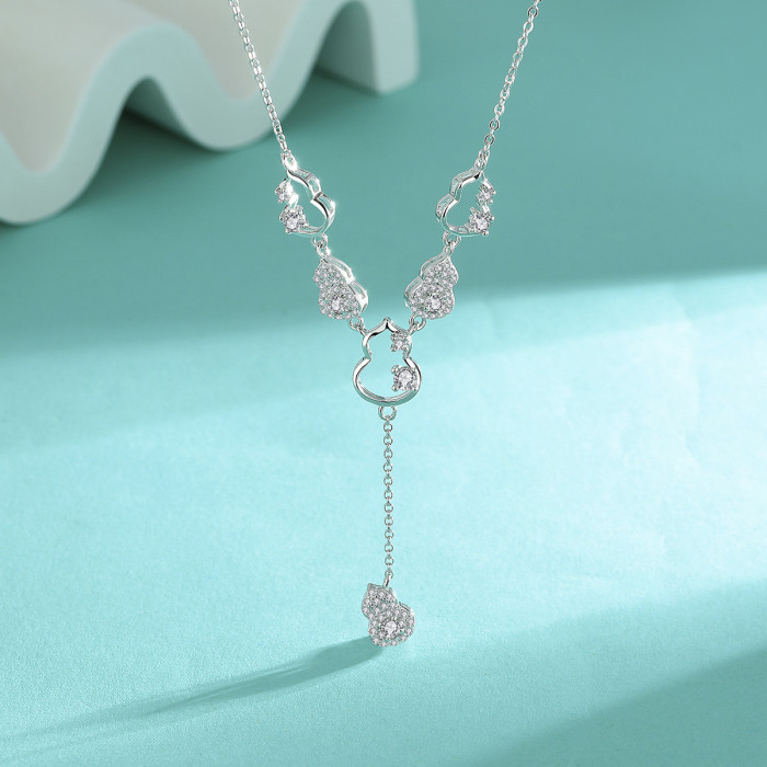 S925 Sterling Silver Tassel Gourd Pendant Necklace for Women, Elegant Design, Niche Luxury Collarbone Chain