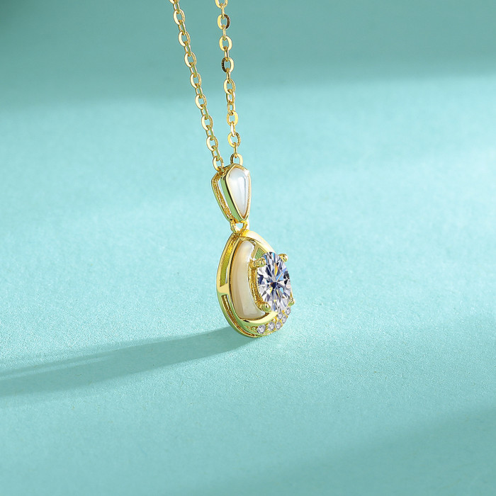 New S925 sterling silver moissanite necklace, teardrop design, sophisticated and versatile clavicle chain.