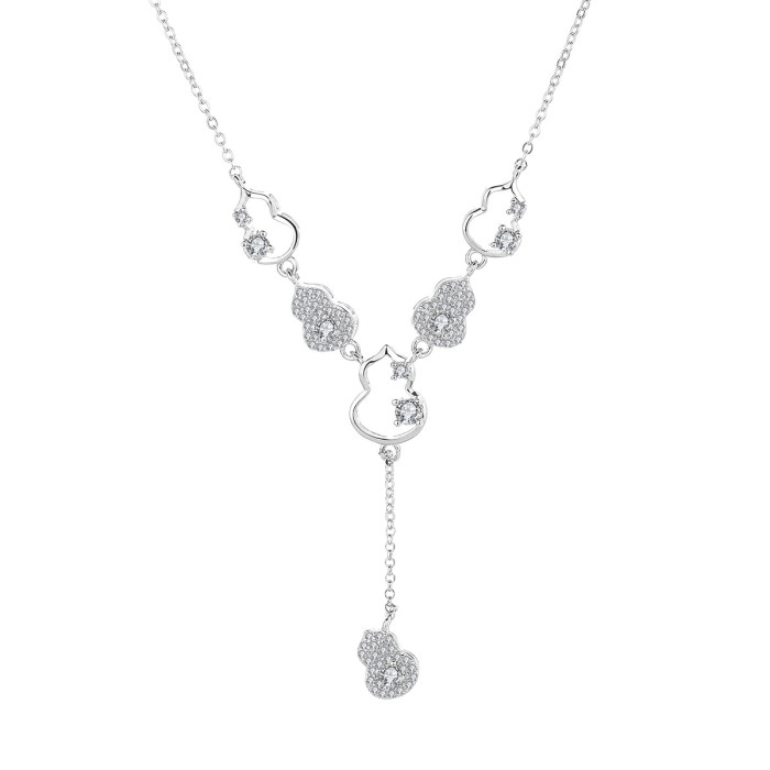 S925 Sterling Silver Tassel Gourd Pendant Necklace for Women, Elegant Design, Niche Luxury Collarbone Chain