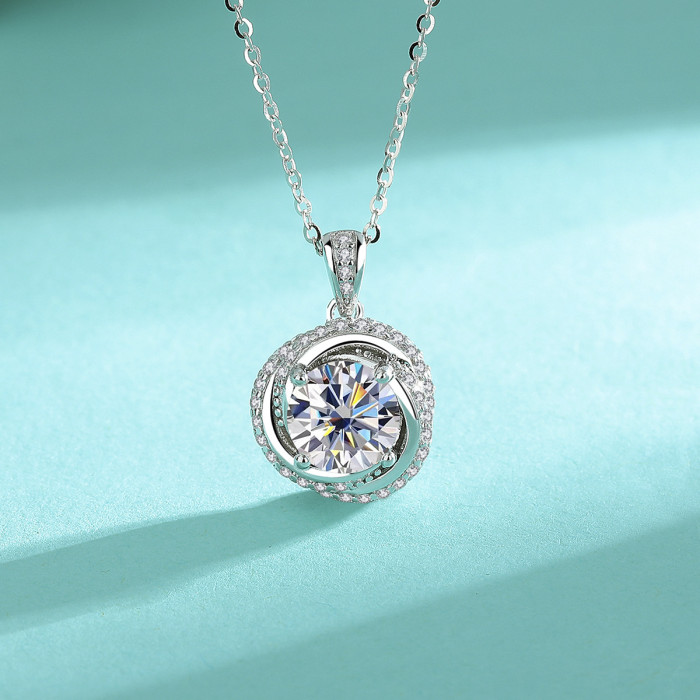 Moissanite necklace with 925 sterling silver pendant plated with Pt950, classic and exquisitely crafted rotating fashion minimalist clavicle chain.