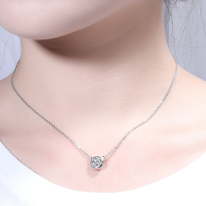Moissanite S925 Sterling Silver Bubble Necklace for Women, Single Diamond Pendant, Niche, High-End Feel, Simple and Fashionable Collarbone Chain